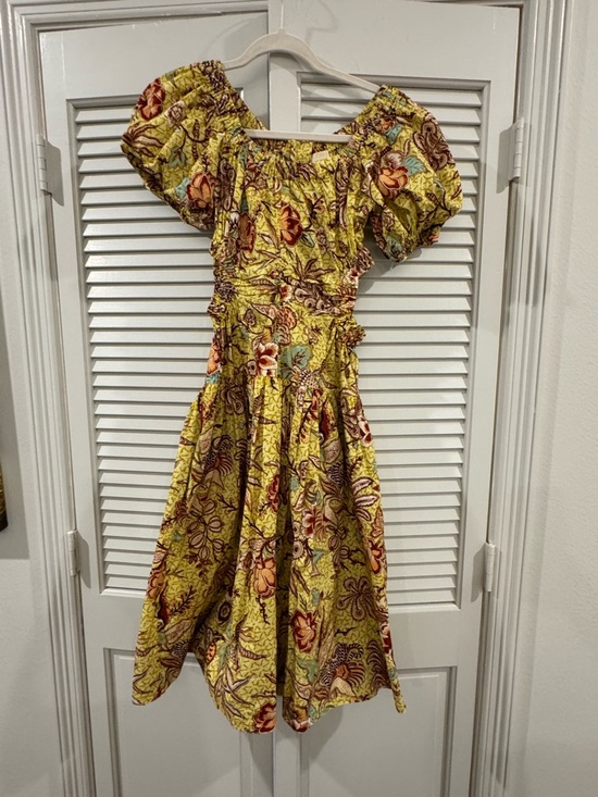 Ulla Johnson Dresses & Skirts - Ulla Johnson Yellow Floral Midi Dress with Puff Sleeves